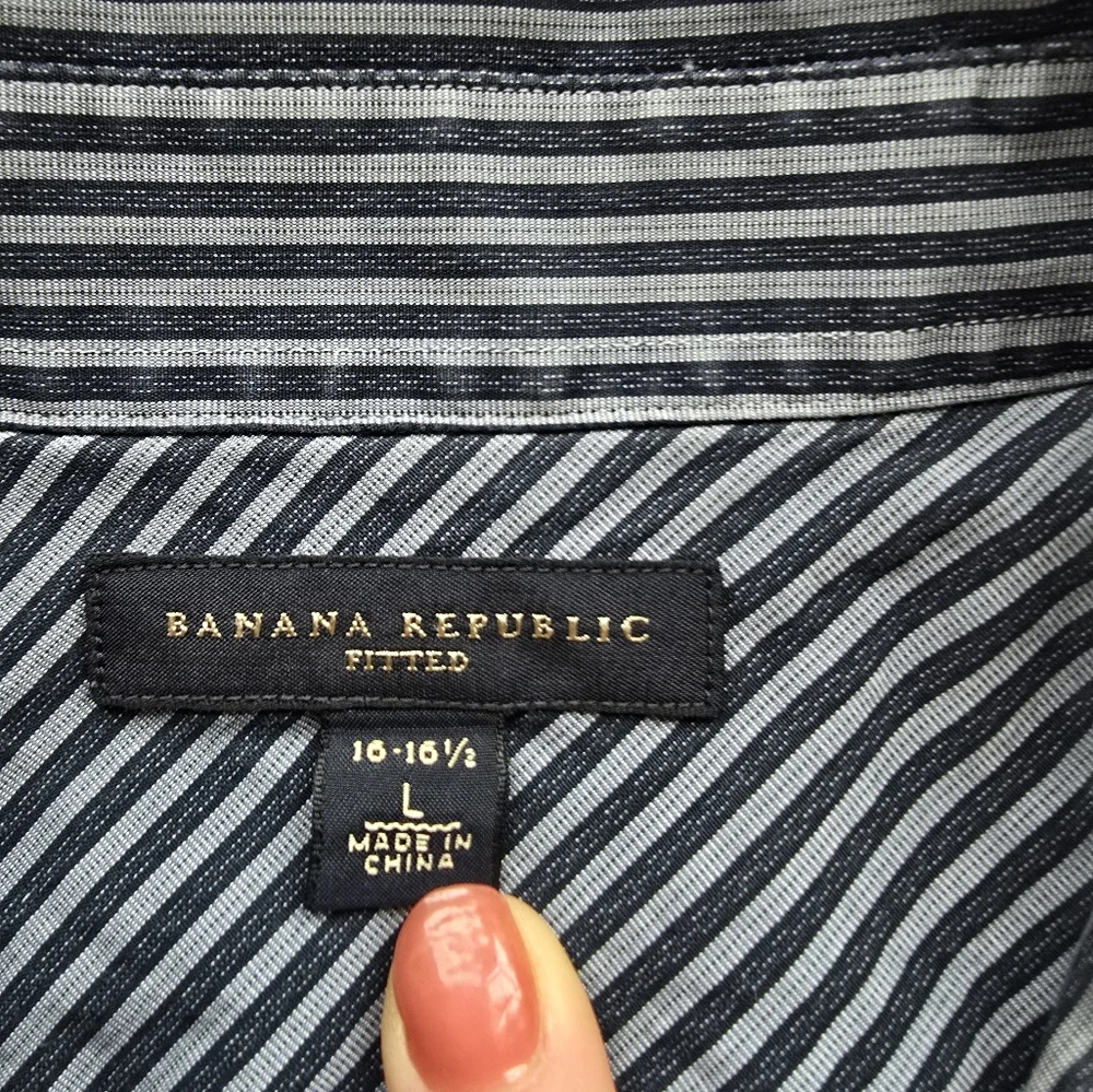 Banana Republic Mens Fitted Striped Button-Up Shirt Office Business Casual